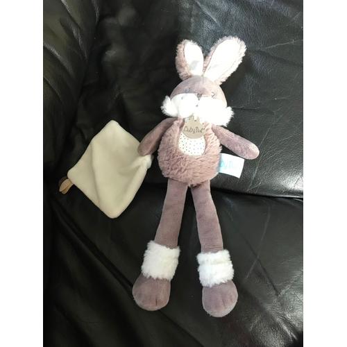 Peluche Lapin Papuche Marron Glacé Avec Mouchoir Baby Nat