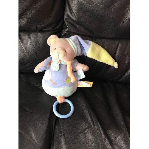 Doudou Peluche Baby'nat Gourmandise Musicale Ours Bonnet Bleu Vert Orange Echarpe 20cm