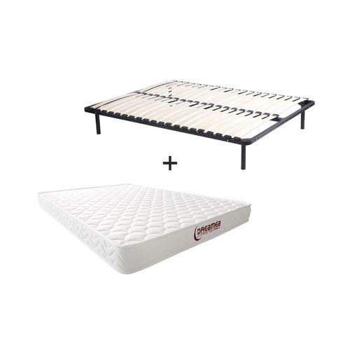Ensemble Cadre À Lattes + Matelas Mousse Accueil Mémoire De Forme Pelops De Dreamea - 15 Cm Épaisseur - 140 X 190 Cm