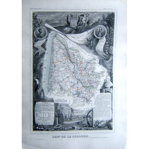 (Levasseur) Carte Décorée Département De La Gironde.1852 Nouvelle Aquitaine