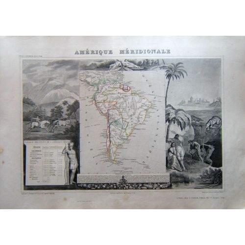 (Levasseur) Grande Carte Décorée De L'amérique Méridionale. 1852. Tbe