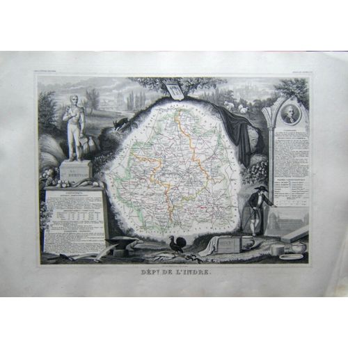 (Levasseur) Carte Décorée Département De L'indre.1852 Centre Val De Loire