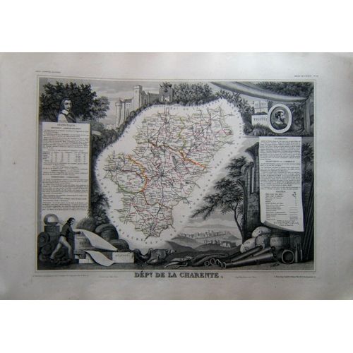 (Levasseur) Carte Décorée Département Du Charente.1852. Nouvelle Aquitaine Tbe