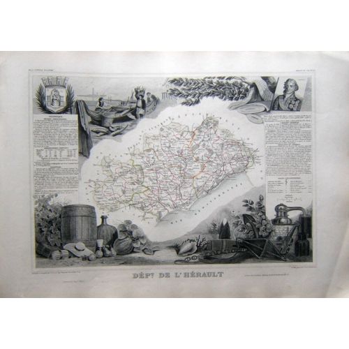 (Levasseur) Carte Décorée Département De L'hérault.1852 Occitanie Tbe