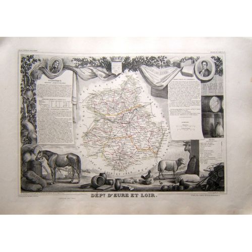 (Levasseur) Carte Décorée Département D'eure Et Loir. 1852 Centre Val De Loire