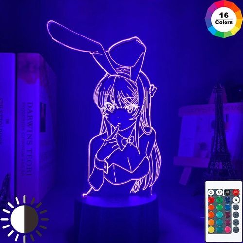 Veilleuse En Led En Forme D'animé Waifu Mai Sakurajima,Lumière De Décor Pour Chambre, Femme Avec Oreilles De Lapin, Parfait En Cadeau