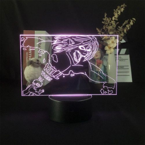 Lampe LED 3D en acrylique, veilleuse intelligente, figurine Eren Jaeger, veilleuse aux couleurs changeantes, cadeau de fête d'anniversaire pour enfants, attaque sur Titan