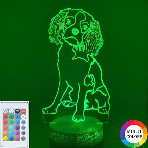 Lampe De Table 3d Led En Acrylique Pour Chambre De Bébé, Animal De Compagnie, Chien, Cavalier, Roi Charles, Veilleuse, Contrôle Par Application, Décor D'ambiance, Cadeau Pour Enfants