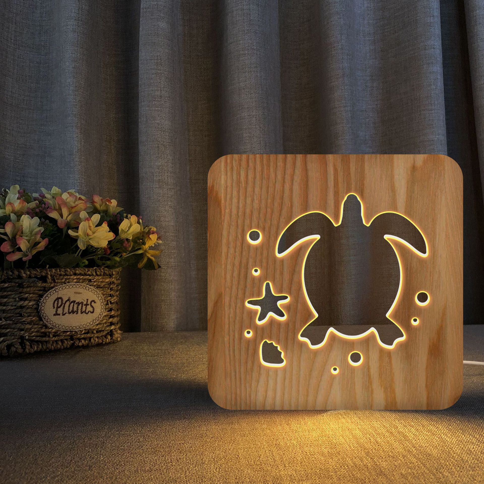 Veilleuse 3D en Bois Veilleuse LED de Noël，Cadeaux de Noël, Lampe