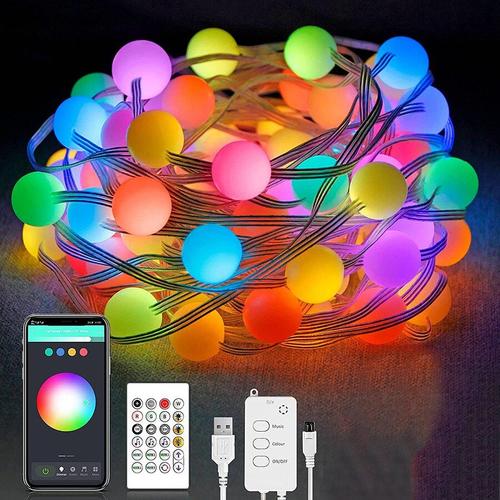 Guirlande lumineuse LED connectée RGBIC, Bluetooth, USB, contrôle via  application, décoration d'arbre de noël, lumières féeriques d'extérieur,  étanche - AliExpress