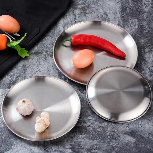 Assiette À Dessert Épaisse Ronde En Acier Inoxydable, Vaisselle De Barbecue À Une Couche