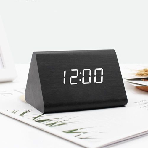 Réveil numérique LED en bois, décoration de bureau, contrôle du son, Rechargeable par USB