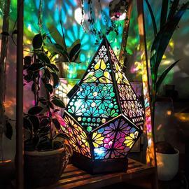 Lampe LED en bois à Projection creuse, colorée, style bohème