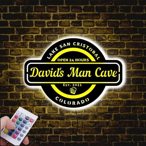 Cave À Lumière Led En Bois Noir Avec Nom Personnalisé Pour Homme, Enseigne Lumineuse, Luminaire Décoratif Mural