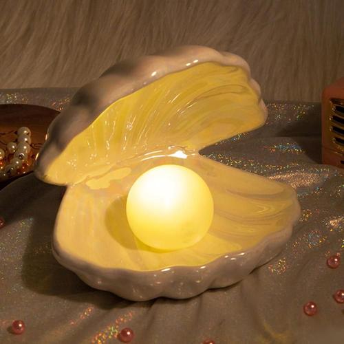 Lampe De Chevet En Forme De Coquille De Perle, En Céramique, Style Sirène, Féerique, Luminaire Décoratif D'intérieur, Idéal Comme Cadeau D'anniversaire