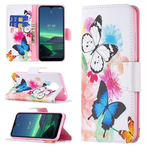Saturcase Coque Pour Nokia 1.4, Beau Motif Pu Cuir Magnétique Flip Portefeuille Support Porte-Carte Protecteur Housse Étui Pour Nokia 1.4 (Bo-9)