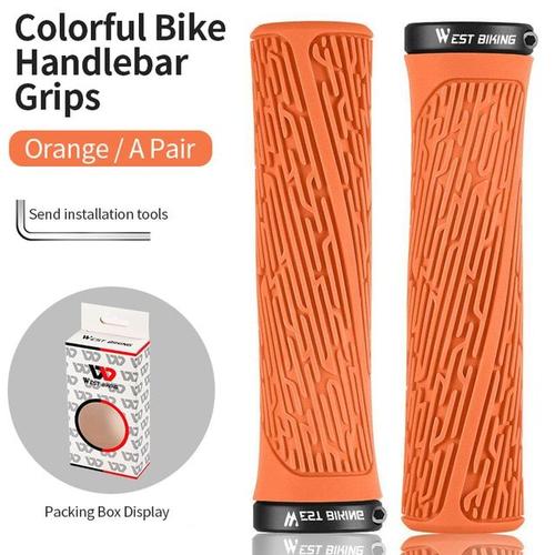 Orange En Caoutchouc - Poignées De Vélo À Verrouillage Bilatéral, Poignée De Vtt Super Souple, Accessoires De Cyclisme En Alliage'aluminium Antidérapant Pour Bmx, Guidon De Vélo De Freestyle