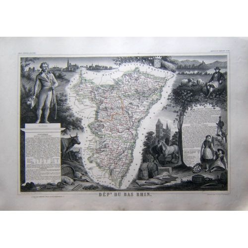 (Levasseur) Grande Carte Département Du Bas Rhin. 1852 Grand-Est Tbe