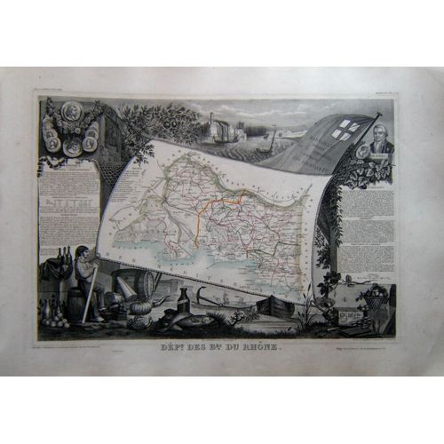 (Levasseur) Grande Carte Décorée Département Des Bouches Du Rhône. 1852 Provence