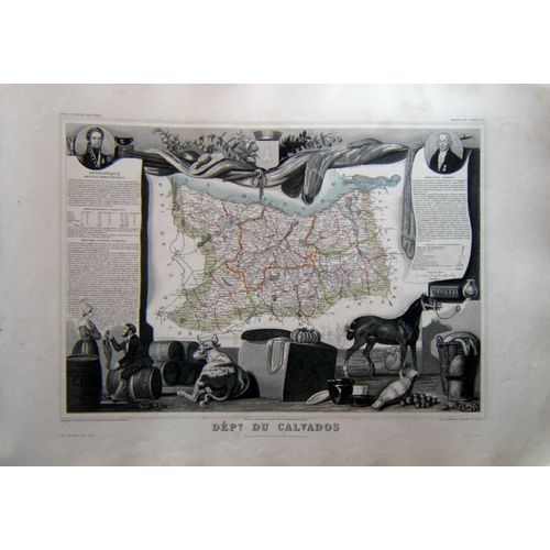 (Levasseur) Grande Carte Décorée Département Du Calvados. 1852. Normandie Tbe