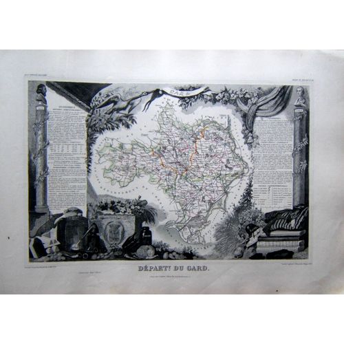 (Levasseur) Grande Carte Décorée Département Du Gard. 1852 Occitanie Tbe