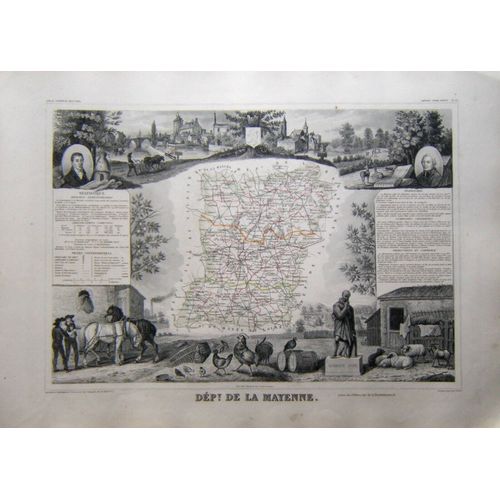 (Levasseur) Grande Carte Département De La Mayenne. 1852 Pays De La Loire Tbe