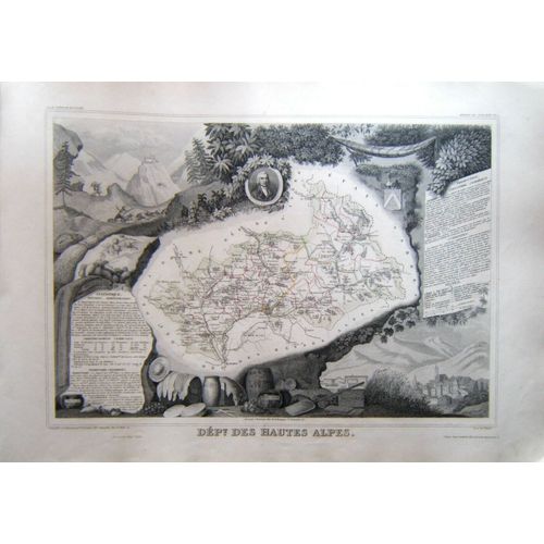 (Levasseur) Grande Carte Décorée Département Des Hautes-Alpes. 1852. Provence