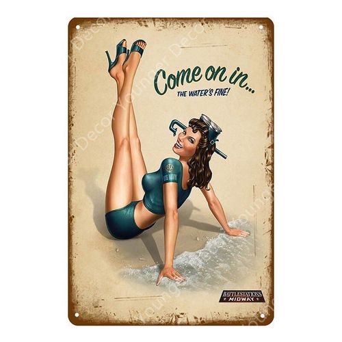 20x30cm - Affiche De Fille En Métal, Europe Pin Up, Signes En Étain, Vintage, Décor Mural, Peinture, Bar, Pub, Café, Boutique, Décoration De Maison, Plaque De Dame Sexy, Yi 141