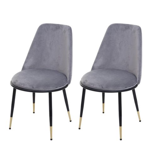 2x Chaise De Salle À Manger Hwc-H28, Chaise De Cuisine, Métal   Gris, Pieds Noirs, Velours
