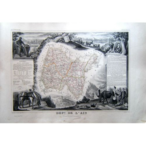 (Levasseur) Grande Carte Décorée Département De L'ain. 1852. Tbe Auvergne