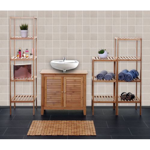 Set Complet De Salle De Bains Hwc-B18, Meuble Armoires Étagères Bambou