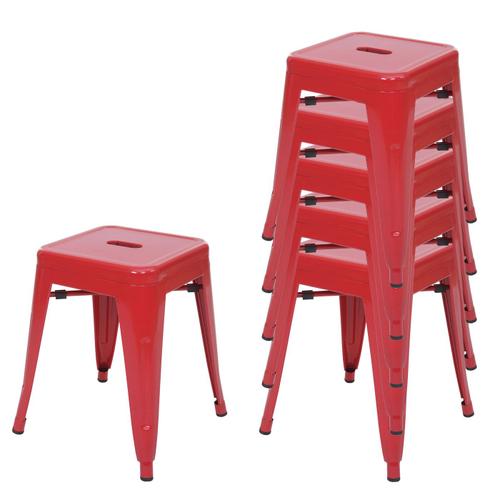 6x Tabouret En Métal Hwc-A73, Désign Industriel Métallique, Empilable   Rouge