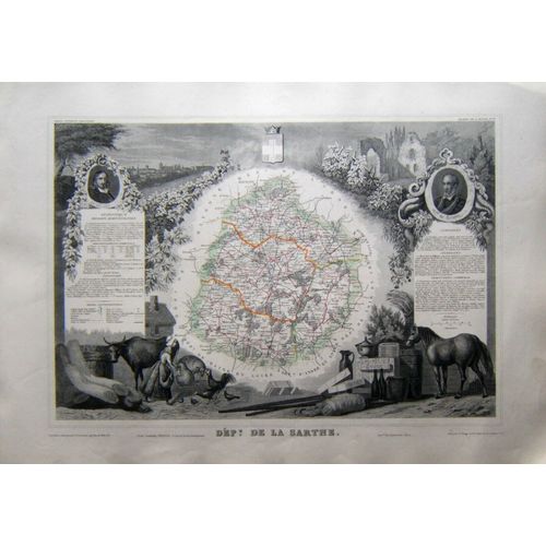 (Levasseur) Grande Carte Département De La Sarthe. 1852 Pays De Loire Tbe