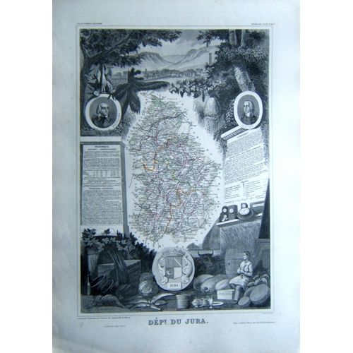 (Levasseur) Grande Carte Département Du Jura. 1852 Bourgogne Tbe