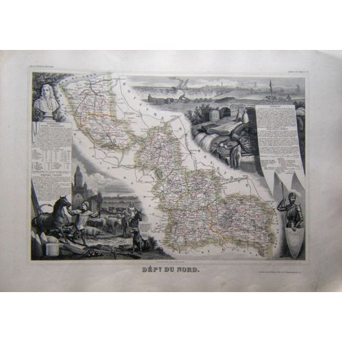 (Levasseur) Grande Carte Département Du Nord. 1852 Hauts De France Tbe
