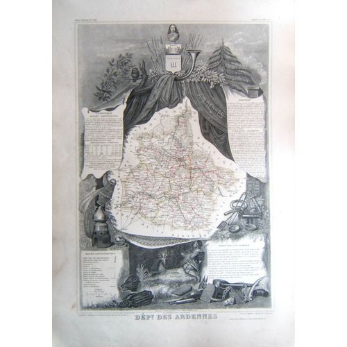 (Levasseur) Grande Carte Décorée Département Des Ardennes. 1852. Grand-Est Tbe