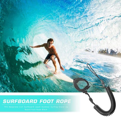 Laisse De Planche De Surf, Bobine De 10 Pieds, Fabrication Élaborée, Durable, Tpu, Néoprène, Câble Métallique Noir Pour Le Surf En Plein Air