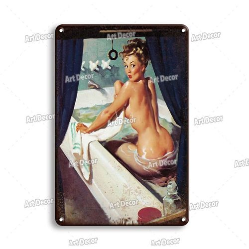 20x30cm - Affiche En Métal Pour Salle De Bain, Shabby Chic, Signe En Étain, Vintage, Sexy, Broche, Fille, Plaque En Métal, Accessoires De Décoration De Salle De Bain, Décoration De Maison