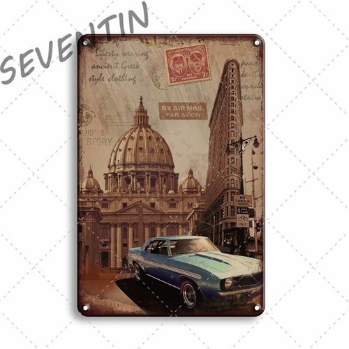 20x30cm - Affiche En Métal Tour Eiffel, Plaque Métallique Vintage New York, En Étain, Autocollants Muraux Décoratifs, Décoration Murale De Bar De Pub Irlandais