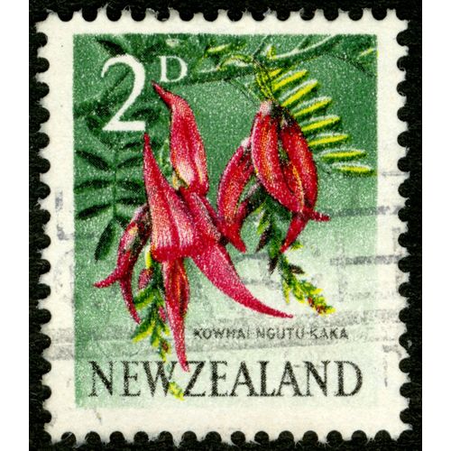 Timbre Oblitéré New Zealand, Kowhai-Ngutu-Kaka, 2d