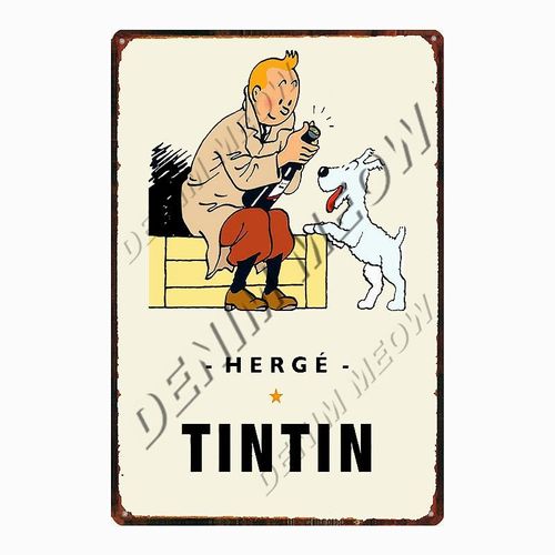 20x30cm - Affiche Métallique Vintage De Dessin Animé Tintin Herge Tintin, Signe En Métal Shabby Chic, Art Décor De Chambre D'enfants, Cadeau Autocollants Muraux Wy108