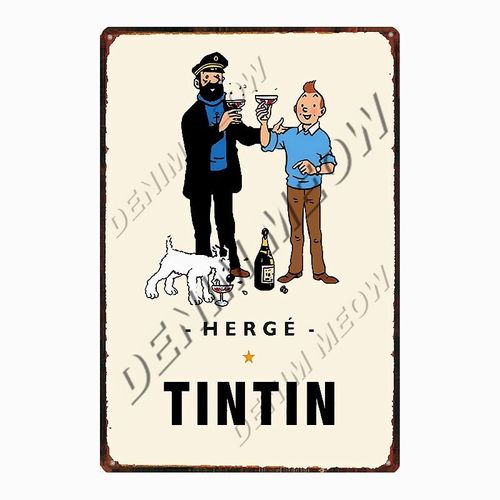 20x30cm - Affiche Métallique Vintage De Dessin Animé Tintin Herge Tintin, Signe En Métal Shabby Chic, Art Décor De Chambre D'enfants, Cadeau Autocollants Muraux Wy108