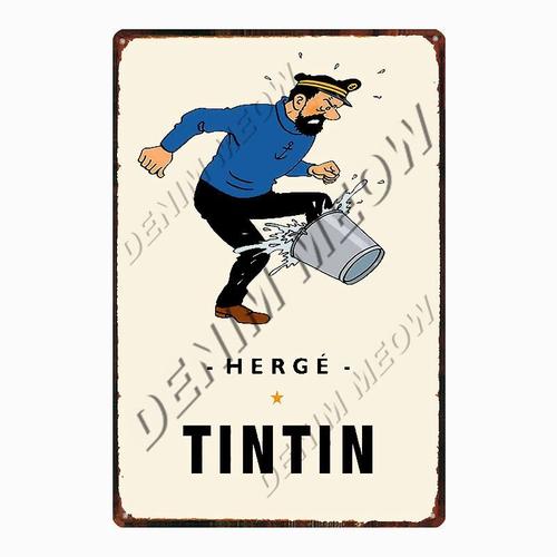 20x30cm - Affiche Métallique Vintage De Dessin Animé Tintin Herge Tintin, Signe En Métal Shabby Chic, Art Décor De Chambre D'enfants, Cadeau Autocollants Muraux Wy108