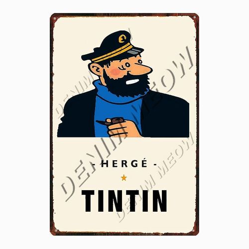 20x30cm - Affiche Métallique Vintage De Dessin Animé Tintin Herge Tintin, Signe En Métal Shabby Chic, Art Décor De Chambre D'enfants, Cadeau Autocollants Muraux Wy108