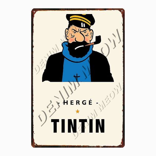 20x30cm - Affiche Métallique Vintage De Dessin Animé Tintin Herge Tintin, Signe En Métal Shabby Chic, Art Décor De Chambre D'enfants, Cadeau Autocollants Muraux Wy108