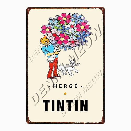 20x30cm - Affiche Métallique Vintage De Dessin Animé Tintin Herge Tintin, Signe En Métal Shabby Chic, Art Décor De Chambre D'enfants, Cadeau Autocollants Muraux Wy108