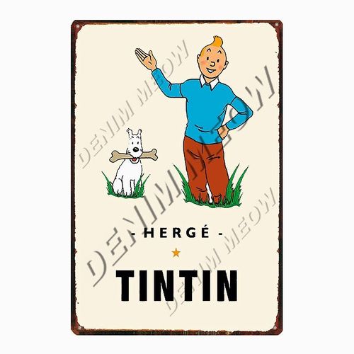 20x30cm - Affiche Métallique Vintage De Dessin Animé Tintin Herge Tintin, Signe En Métal Shabby Chic, Art Décor De Chambre D'enfants, Cadeau Autocollants Muraux Wy108