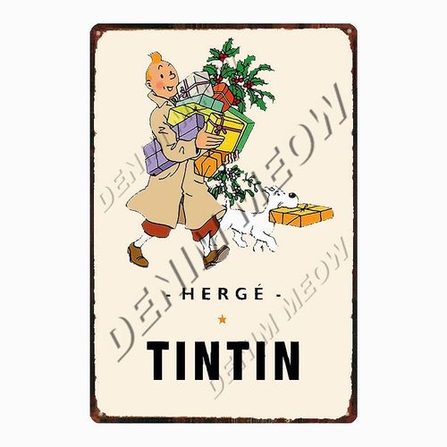 20x30cm - Affiche Métallique Vintage De Dessin Animé Tintin Herge Tintin, Signe En Métal Shabby Chic, Art Décor De Chambre D'enfants, Cadeau Autocollants Muraux Wy108