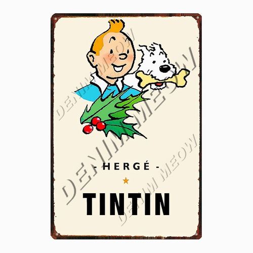 20x30cm - Affiche Métallique Vintage De Dessin Animé Tintin Herge Tintin, Signe En Métal Shabby Chic, Art Décor De Chambre D'enfants, Cadeau Autocollants Muraux Wy108