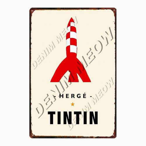 20x30cm - Affiche Métallique Vintage De Dessin Animé Tintin Herge Tintin, Signe En Métal Shabby Chic, Art Décor De Chambre D'enfants, Cadeau Autocollants Muraux Wy108